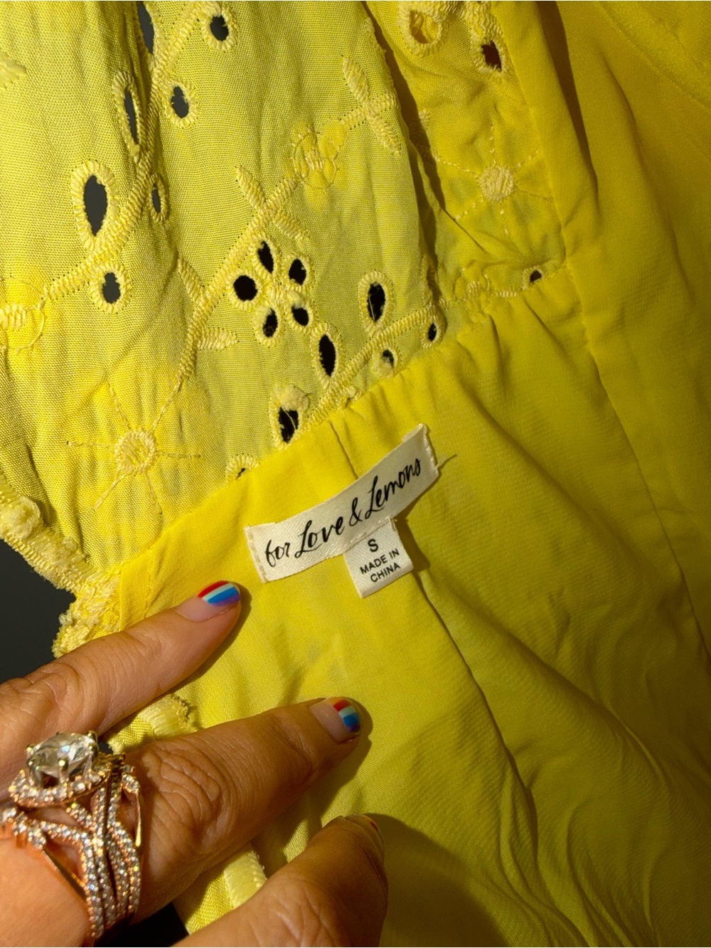For Love & Lemons Natalia Eyelet Puff Sleeve Mini Dress In Yellow small - Picture 9 of 13